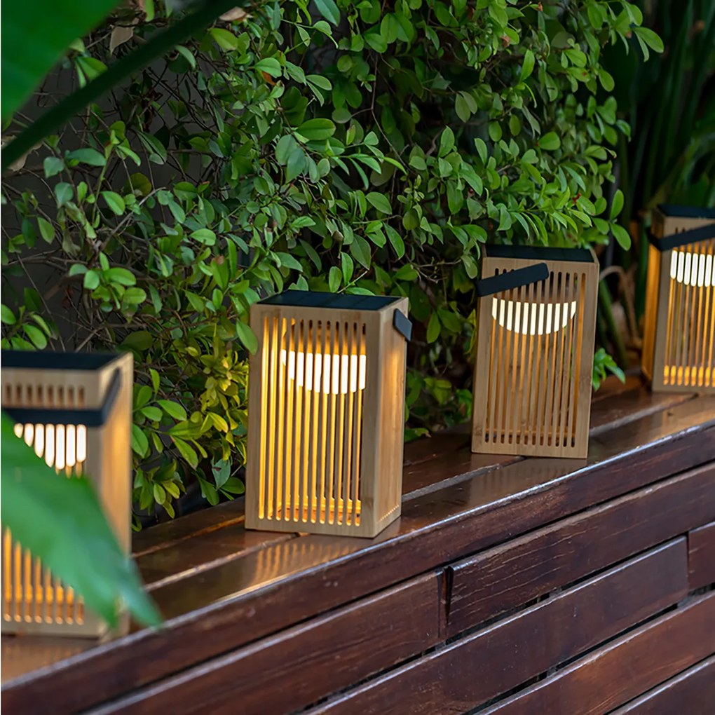 Buitenlamp Tafellamp bamboe incl. LED dimbaar IP54 solar oplaadbaar met afstandsbediening - OkinawaOosters IP54 Buitenverlichting Lamp