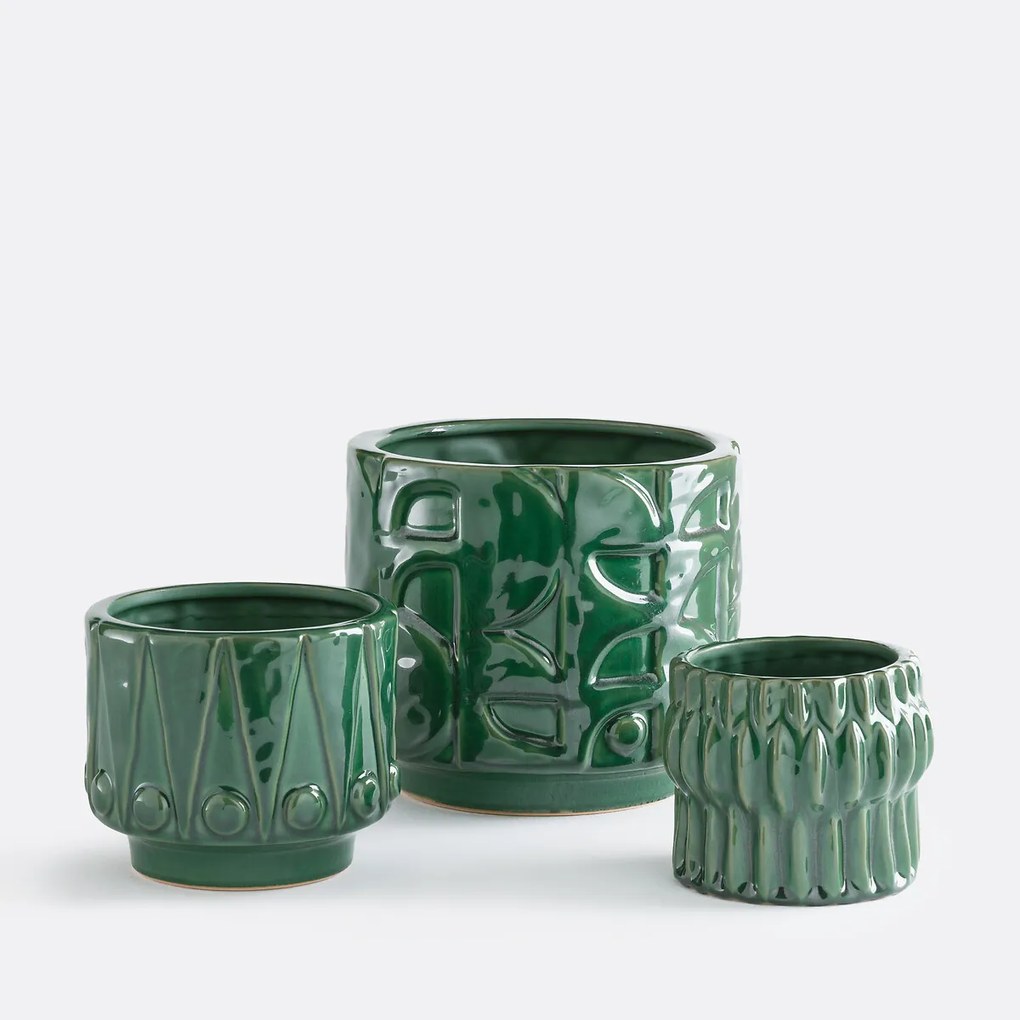 Bloempot van reliëfkeramiek, diameter 13,5 cm, KYRIA