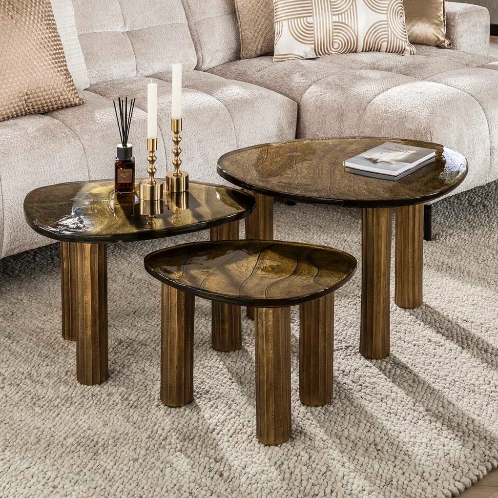 Glazen Salontafel Goudkleurig Middel - 62 X 45cm.