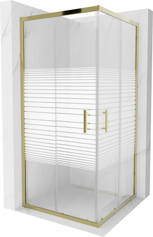 Mexen Rio vierkante douchecabine 90 x 90 cm, witte strepen, goud - 860-090-090-50-20