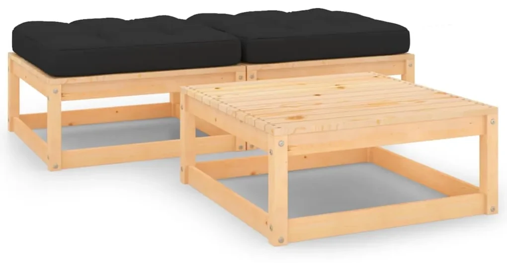 vidaXL 3-delige Loungeset met kussens massief grenenhout