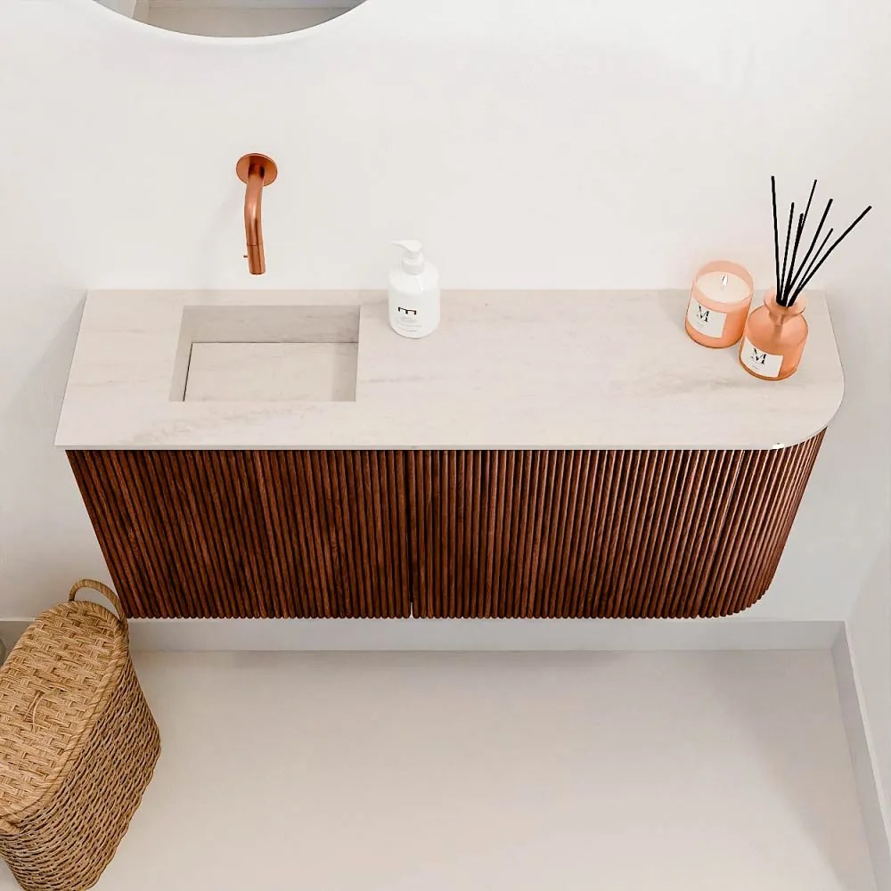 Mondiaz Joya DLux 90cm toiletmeubel ronding rechts ruby met wastafel faye links zonder kraangat meli