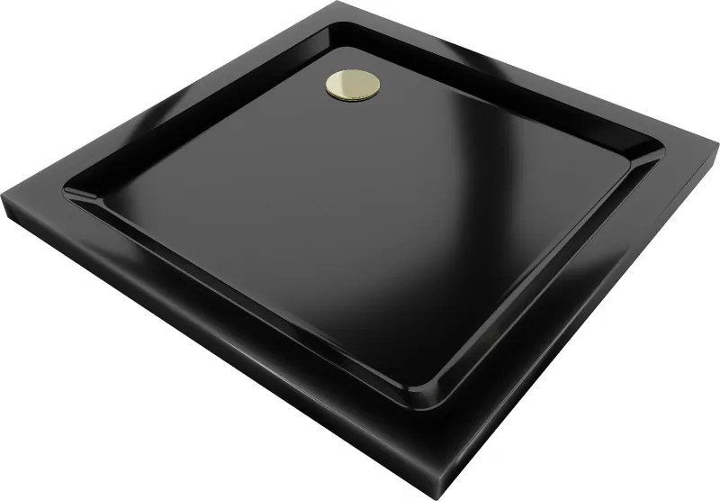 Mexen Flat vierkante douchebak slim 80 x 80 cm, zwart, gouden sifon - 40708080G