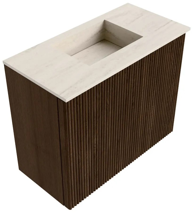 Mondiaz Joya DLux 50cm toiletmeubel walnut met wastafel faye midden zonder kraangat meli