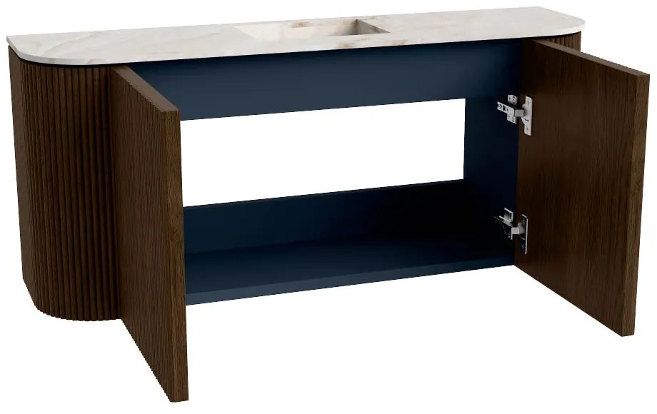 Mondiaz Joya DLux 95cm toiletmeubel ronding links/rechts walnut met wastafel faye midden 1 kraangat frappe