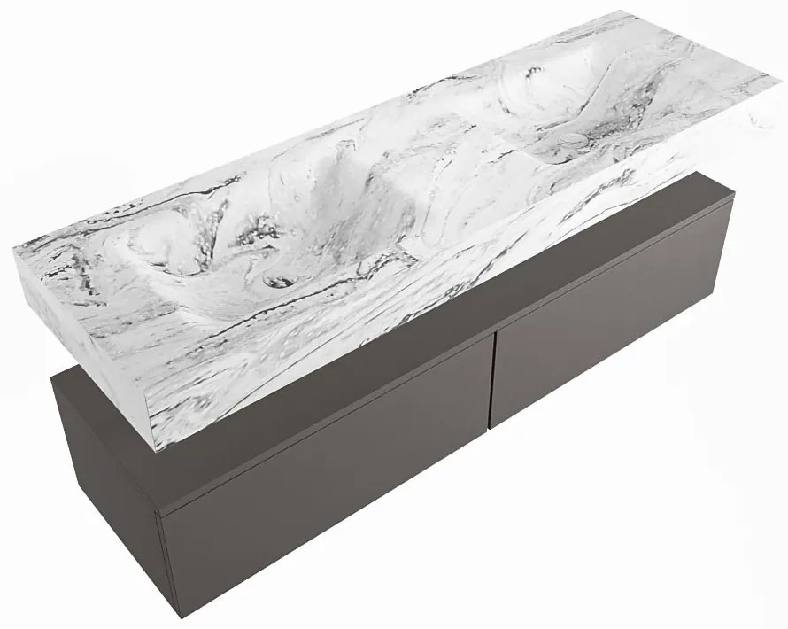 Mondiaz Alan DLux badmeubel 150cm dark grey 2 lades met wastafel glace dubbel zonder kraangat