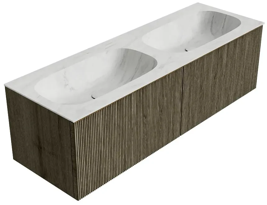 Mondiaz Kurve-dlux 140cm badmeubel shadow met 2 lades en wastafel stor small dubbel zonder kraangat opalo