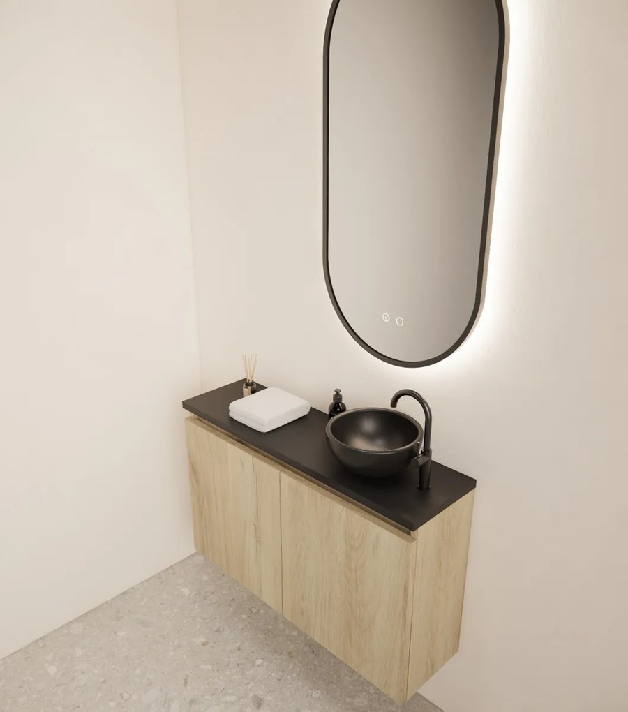 Gliss Design Echo toiletmeubel 80cm evoke eiken met toppaneel zwart mat