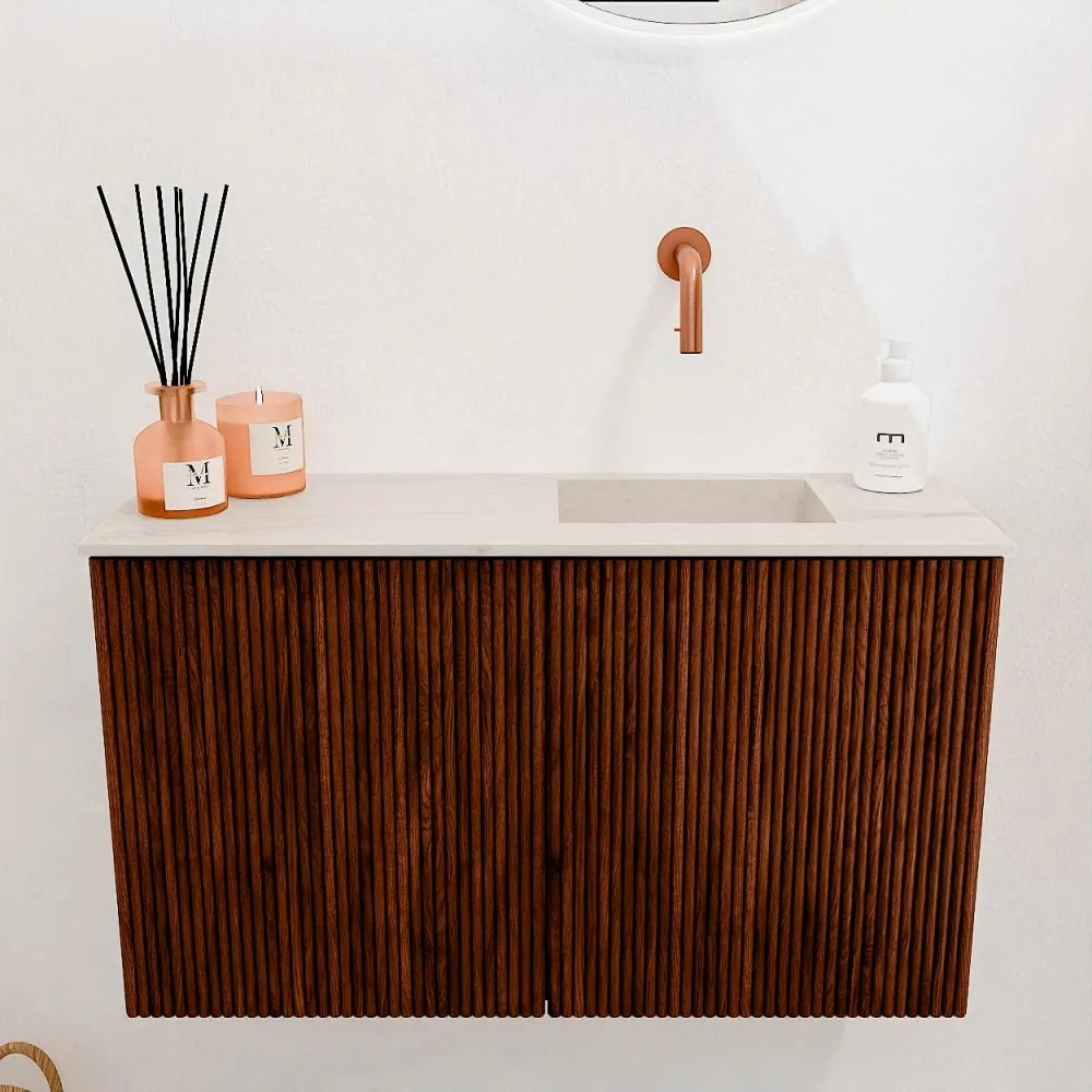 Mondiaz Joya DLux 70cm toiletmeubel ruby met wastafel faye rechts zonder kraangat meli