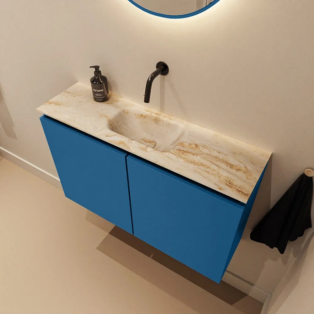 Mondiaz Ture DLux toiletmeubel 80cm jeans met wastafel frappe midden zonder kraangat