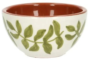 Kom, terracotta, groen blad, 9,5 X 5 cm