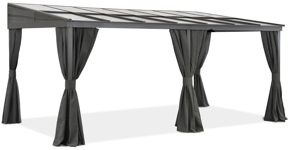 Aluminium terrasoverkapping 4 x 6 m Tarragona met Garden Point gordijnen antraciet