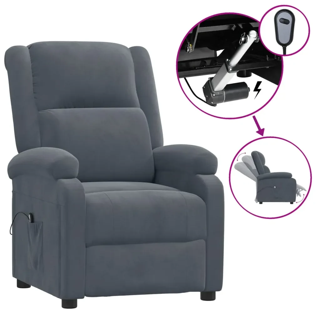 vidaXL Fauteuil verstelbaar elektrisch fluweel donkergrijs