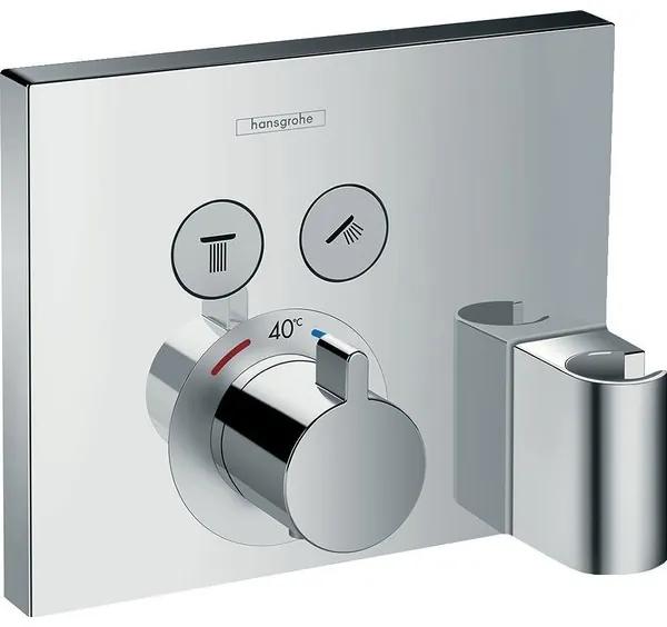 Hansgrohe ShowerSelect afbouwdeel voor inbouwkraan thermostatisch met omstel voor 2 douchefuncties incl. Porter wandhouder en Fixfit muuraansluitboch chroom 15765000