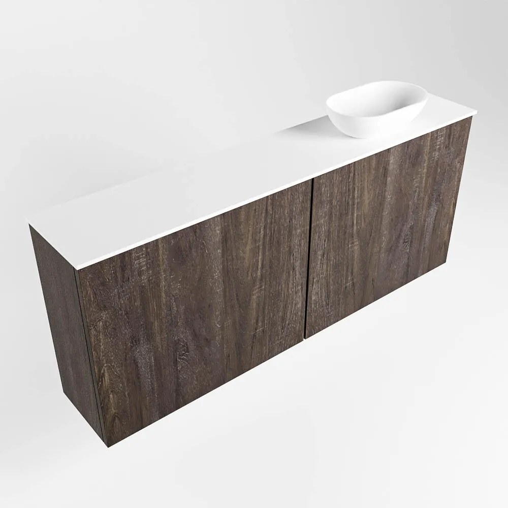 Mondiaz Fowy toiletmeubel 120cm dark brown met witte waskom rechts en kraangat