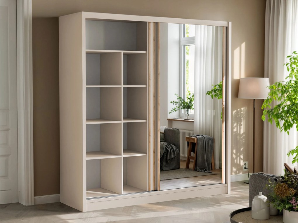 Kledingkast Gemes, Wotan eik, Kasjmier, 215x203x60cm, 183.3 kg, Kledingkast deuren: Schuivend