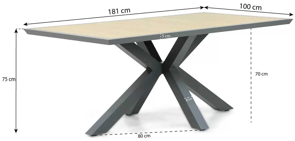 Tuinset 4 personen 181 cm Aluminium/textileen Grijs Lifestyle Garden Furniture Brandon/Palermo