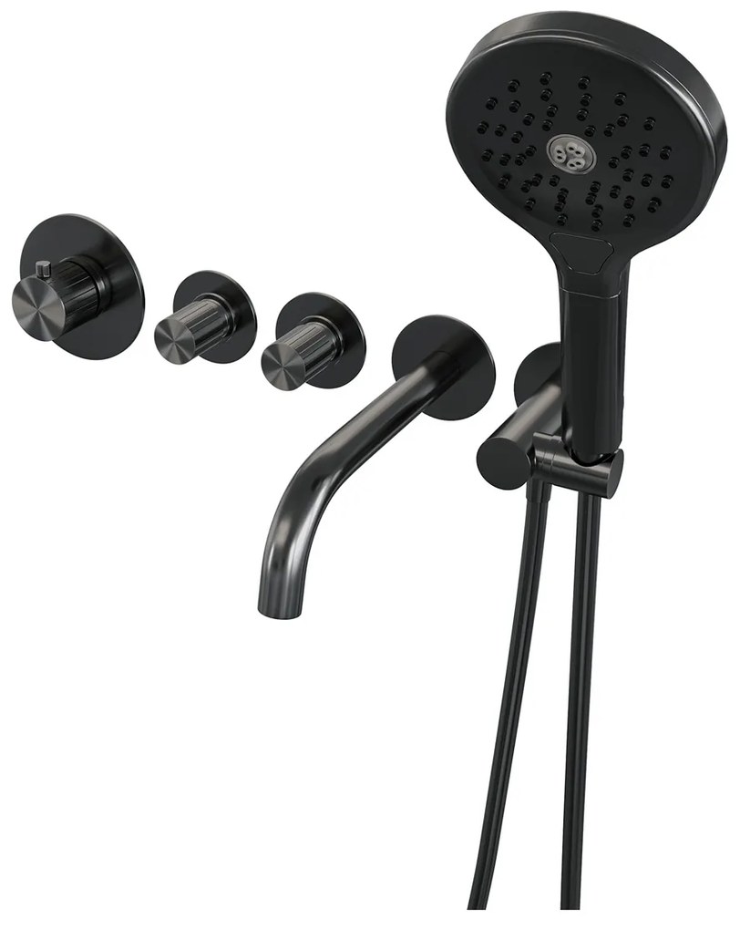 Brauer Stripe inbouw badkraan met 3 standen handdouche gunmetal geborsteld PVD