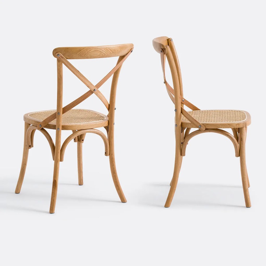 Set van 2 stoelen in eik en rotan,Cedak