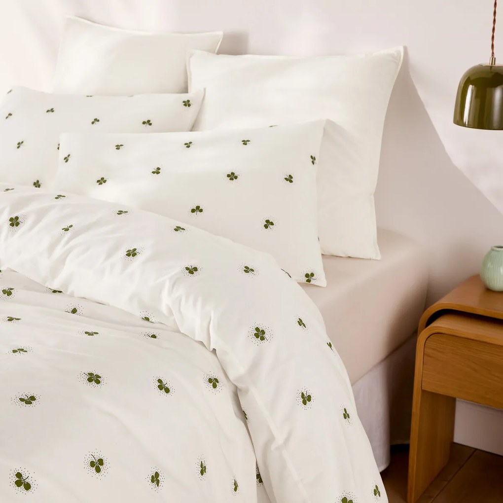 Beddengoed 30% gerecycled katoen set, rechthoekige kussensloop, klaverprint, LUCKY CLOVER
