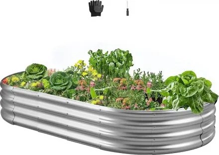 VEVOR Verhoogd Tuinbed, Metaal, 1800x900x290 mm, Plantbed, Groentebed, Plantenbak met Open Bodem &amp; Afgeronde Randen, Bloembed, Kruidenbed, Ideaal voor Groenten, Bloemen, Kruiden &amp; Vetplanten, Ovaal