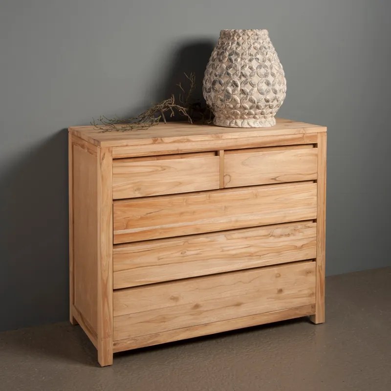 Commode Teakhout Met 5 Lades - 110x50x95cm.