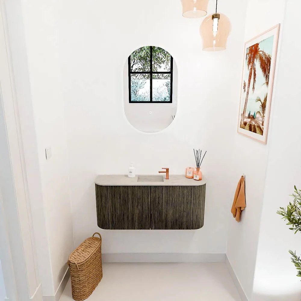 Mondiaz Joya DLux 95cm toiletmeubel ronding links/rechts shadow met wastafel faye midden 1 kraangat opalo