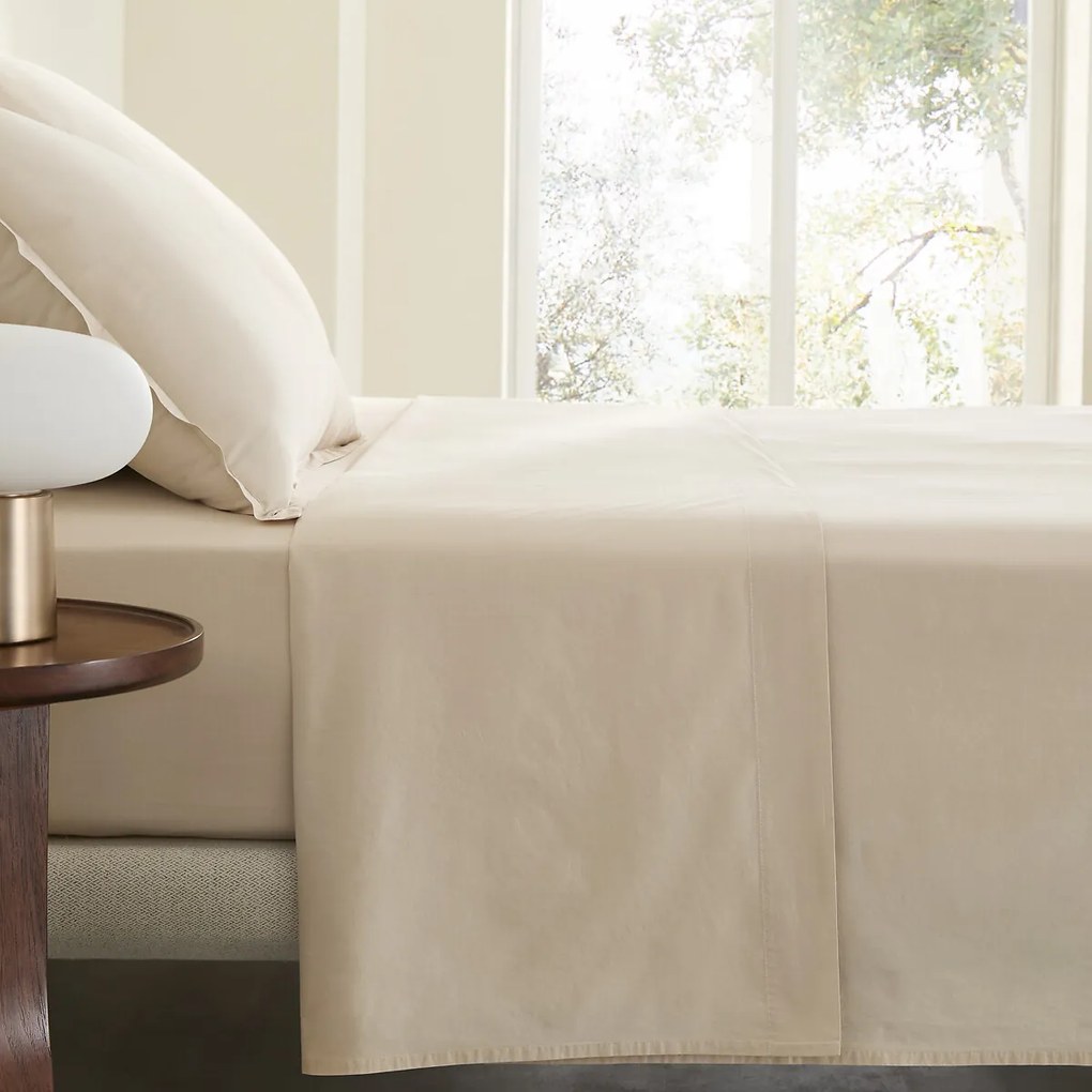 Plat laken in gewassen perkal katoen, Sabbal