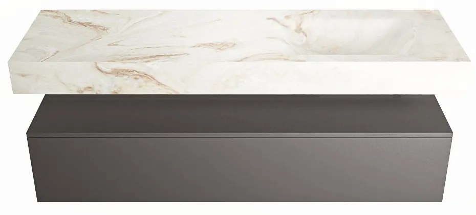 Mondiaz Alan DLux badmeubel 150cm dark grey 1 lade met wastafel frappe rechts zonder kraangat
