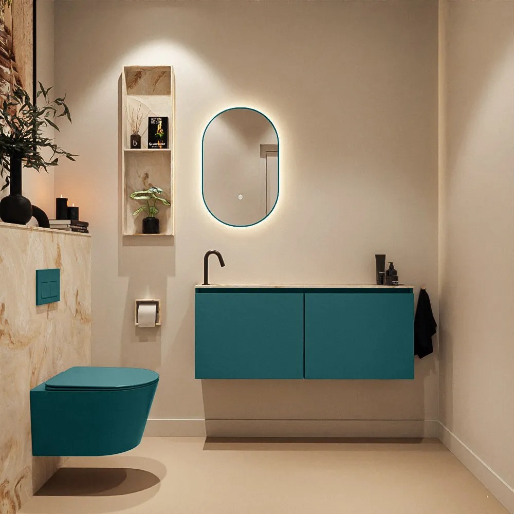 Mondiaz Ture DLux toiletmeubel 120cm smag met wastafel frappe links met kraangat