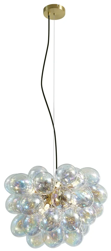 Art Deco hanglamp goud met regenboog glas 50cm 8-lichts - Uvas Art Deco G9 bol / globe / rond Binnenverlichting Lamp