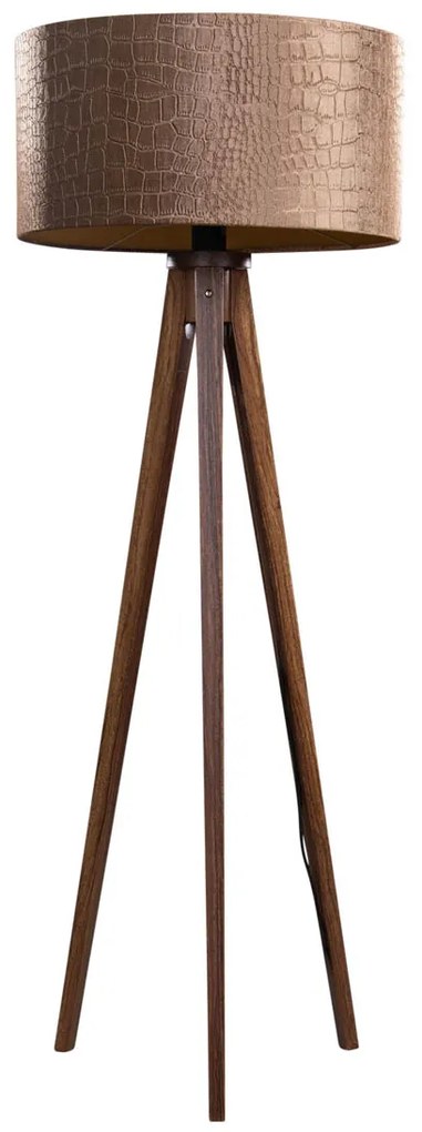 Vloerlamp tripod walnoot hout met velours kap krokodil 50cm - Tripod Classic