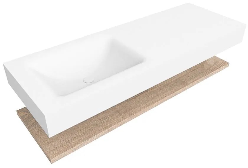 Zaro Alan badmeubel 130cm met planchet washed oak en vrijhangende wastafel cloud links 1 kraangat talc