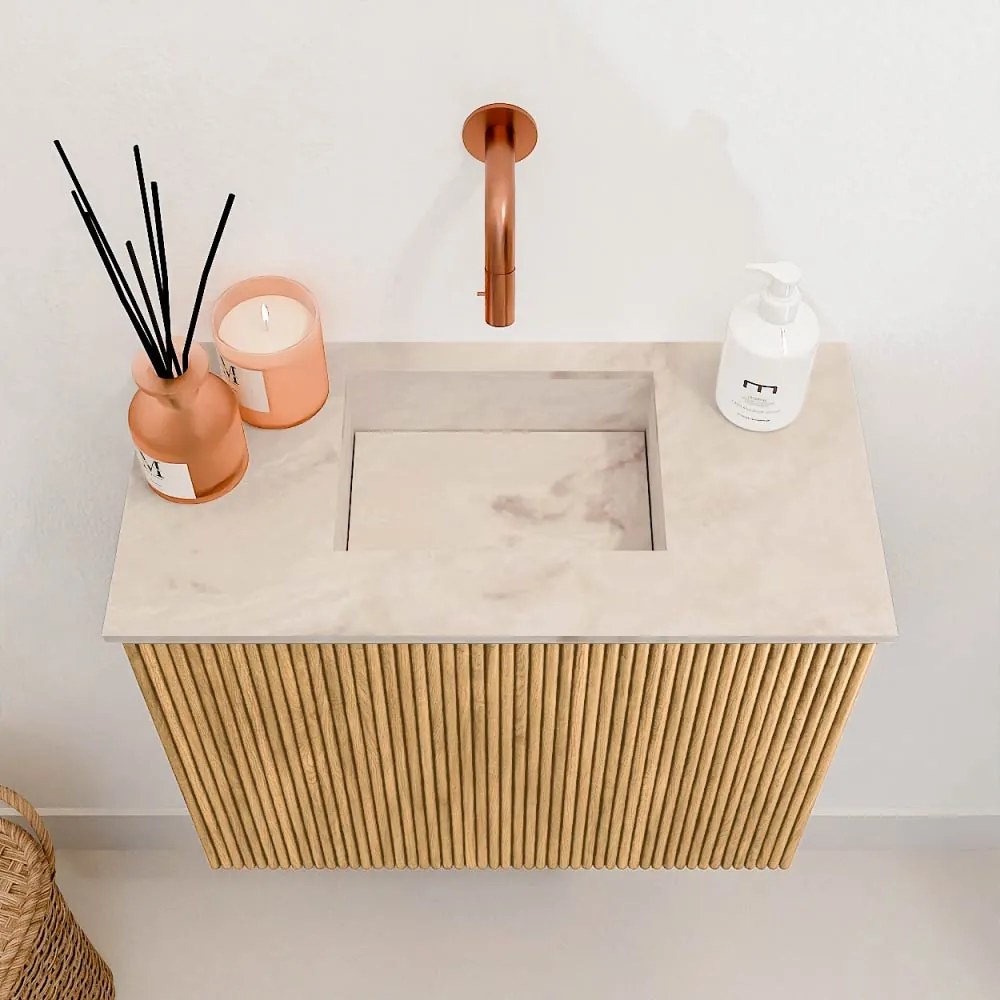 Mondiaz Joya DLux 50cm toiletmeubel oak met wastafel faye midden zonder kraangat frappe