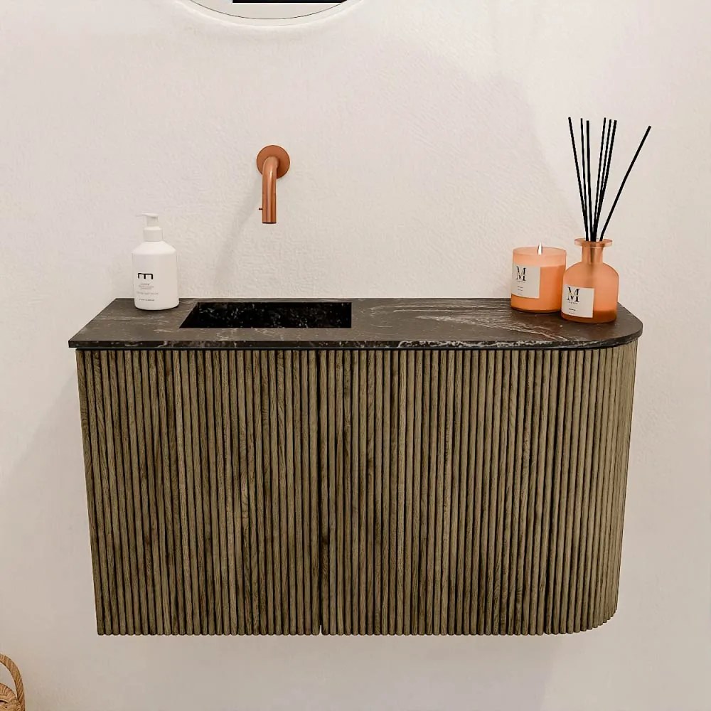 Mondiaz Joya DLux 70cm toiletmeubel ronding rechts dusk met wastafel faye links zonder kraangat lava