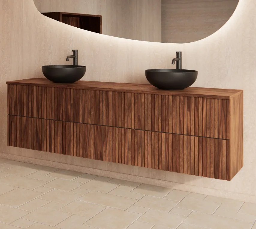 Gliss Design Hybris badkamermeubel met ribbelfront 200cm walnut