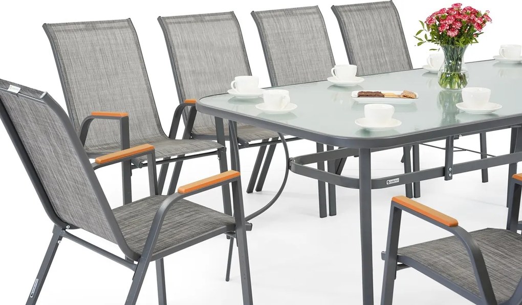 Modena/Bitonto metalen tuinmeubelen voor 10 personen met grote tafel Garden Point grijs