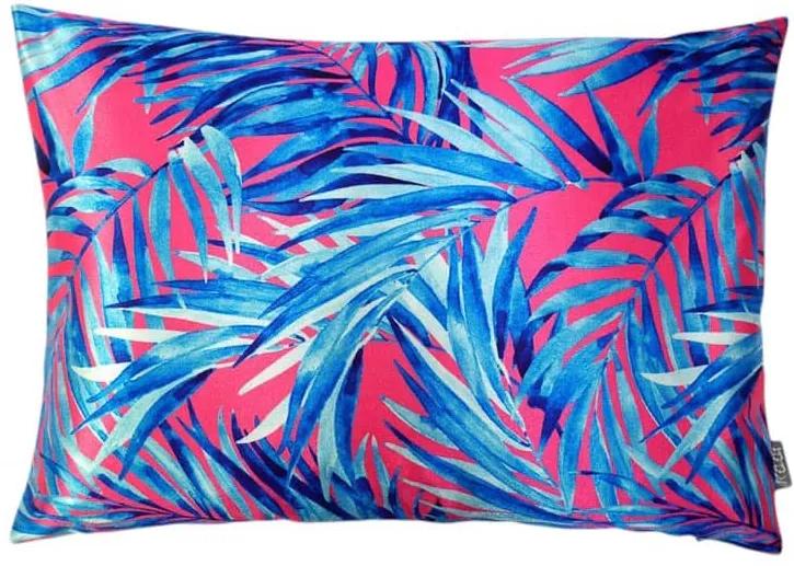 Kussen roze, blauw bladeren Kek, langwerpig Met binnenkussen 50 x 35 cm