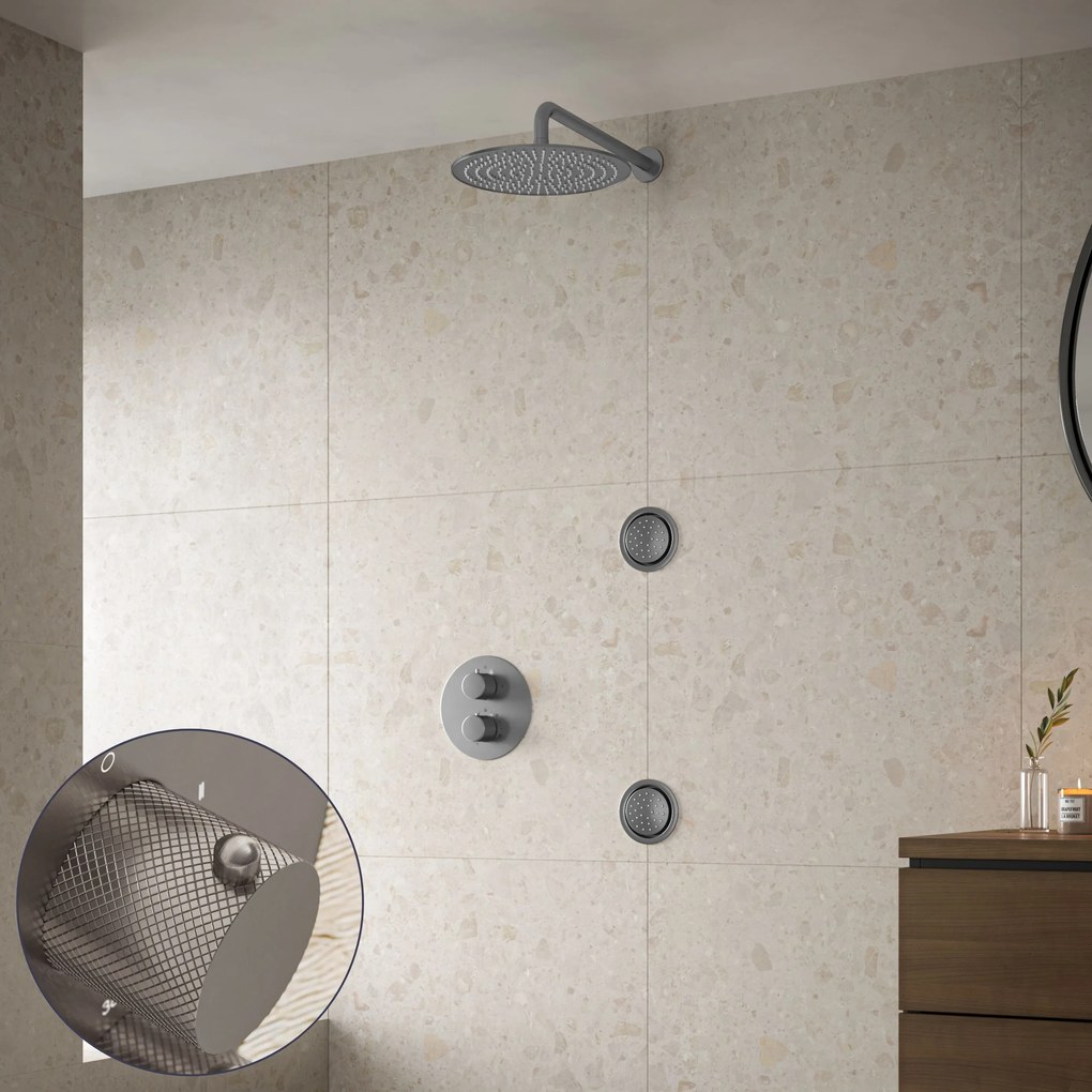Saniclear Exclusive Curved inbouw regendouche 20cm met ronde massagejets en muurarm RVS