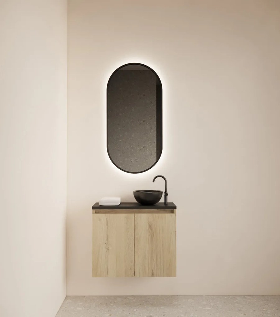 Gliss Design Echo toiletmeubel 60cm evoke eiken met toppaneel zwart mat