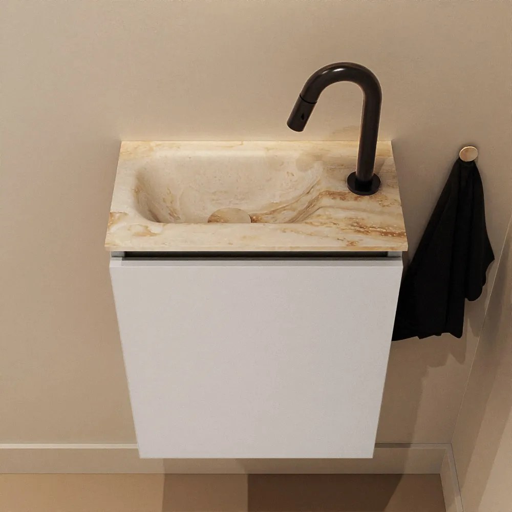 Mondiaz Ture DLux toiletmeubel 40cm linen met wastafel frappe links met kraangat