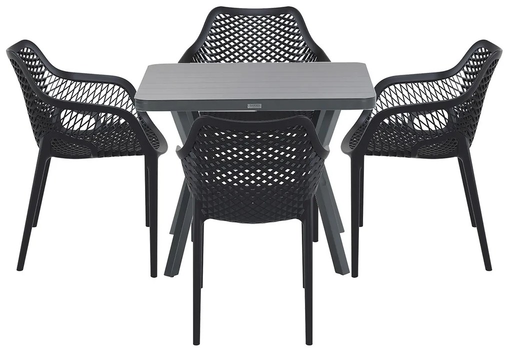 Garden Impressions Air XL tuinset 5-delig zwart - Mina tuintafel 90x90 cm