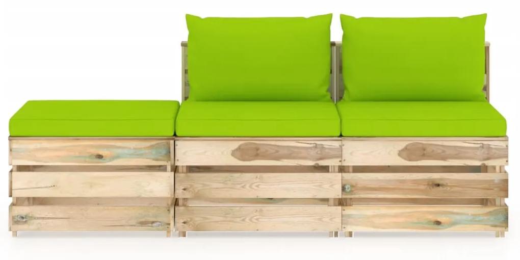 vidaXL 3-delige Loungeset met kussens groen geïmpregneerd hout