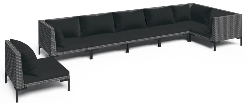 vidaXL 7-delige Loungeset met kussens poly rattan donkergrijs