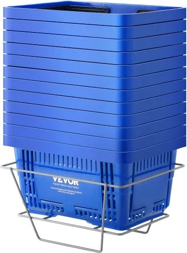 VEVOR Boodschappenmand, set van 12, 24L stevige kunststof boodschappenmand met handvat en standaard, 42 x 29 x 22 cm, draagbare boodschappenmand in bulkverpakking voor de boodschappen in de detailhandel