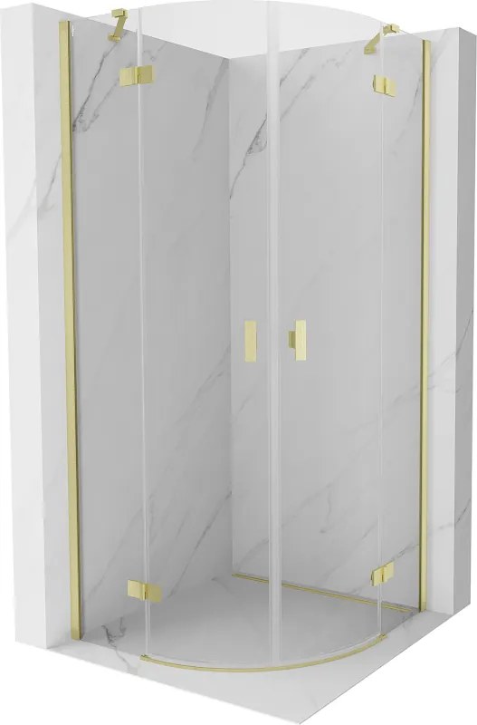 Mexen Mist halfronde, scharnierende douchecabine 100 x 100 cm, transparant, geborsteld goud - 8A33-100-100-55-00