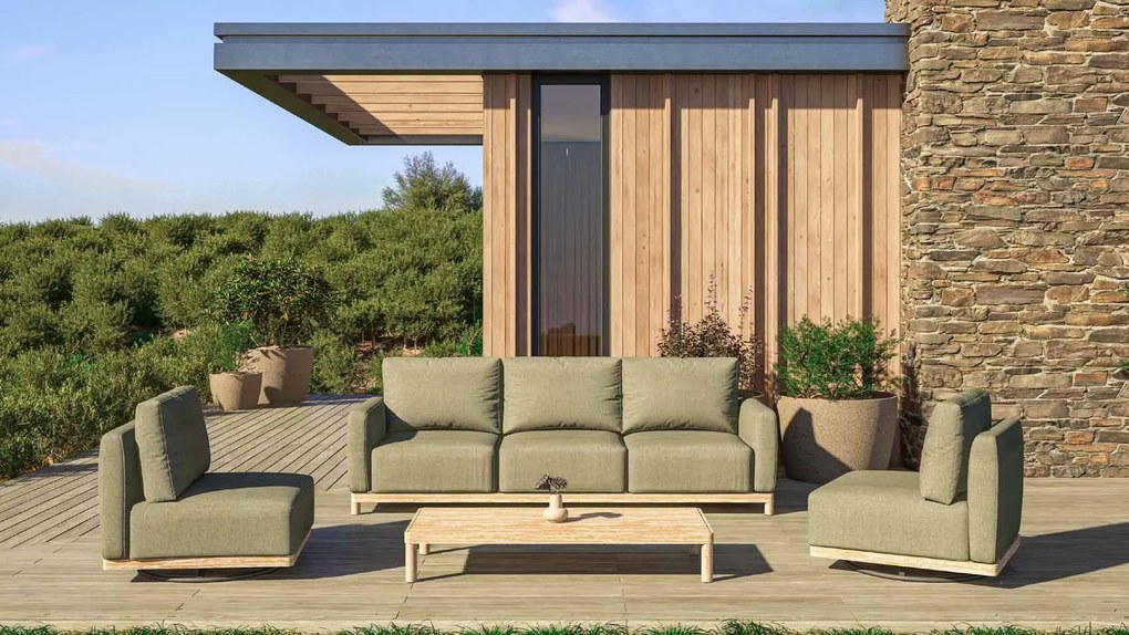 4 Seasons Outdoor Yara loungeset met geborsteld teak * Sale *      houtkleur weerbestendig