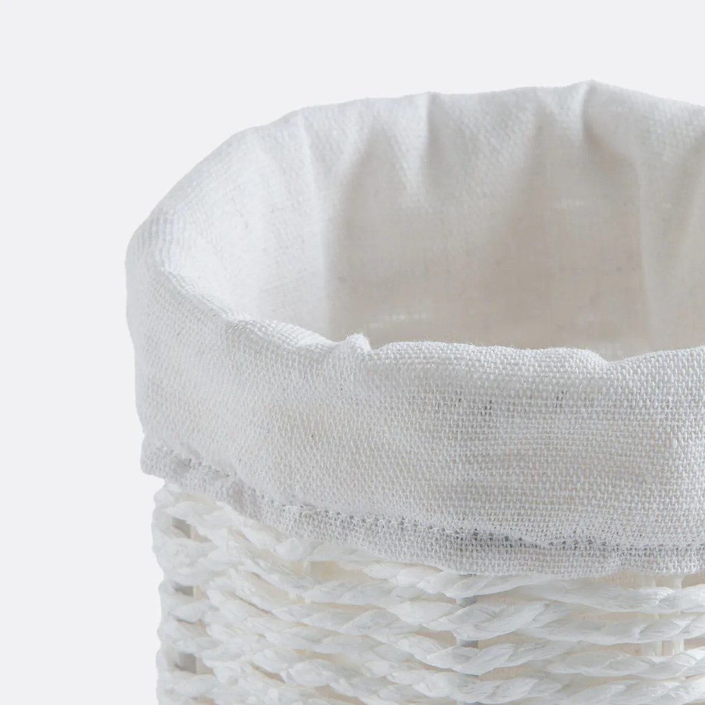 Ronde mand van geweven papier en stof, Papeli