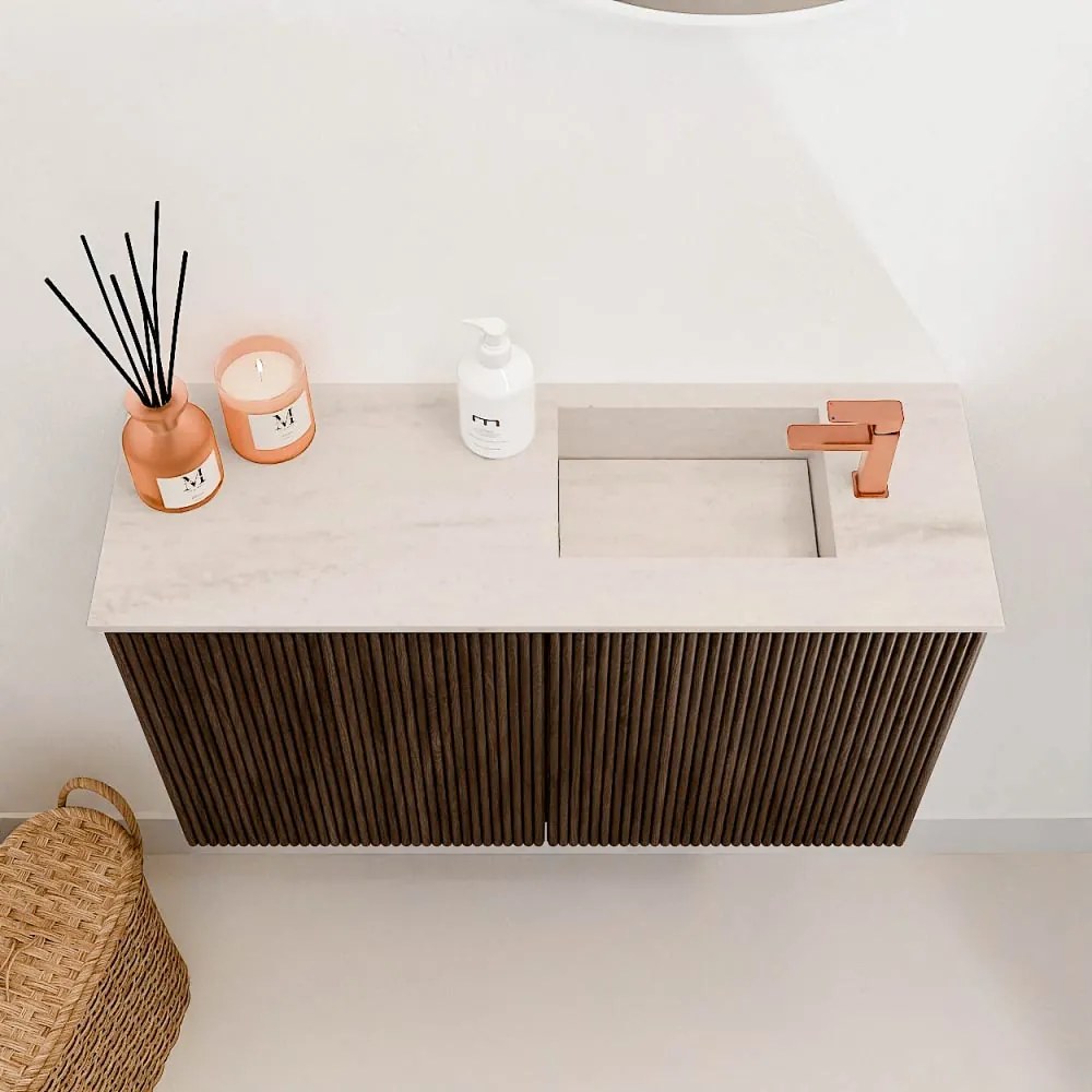 Mondiaz Joya DLux 70cm toiletmeubel walnut met wastafel faye rechts 1 kraangat meli