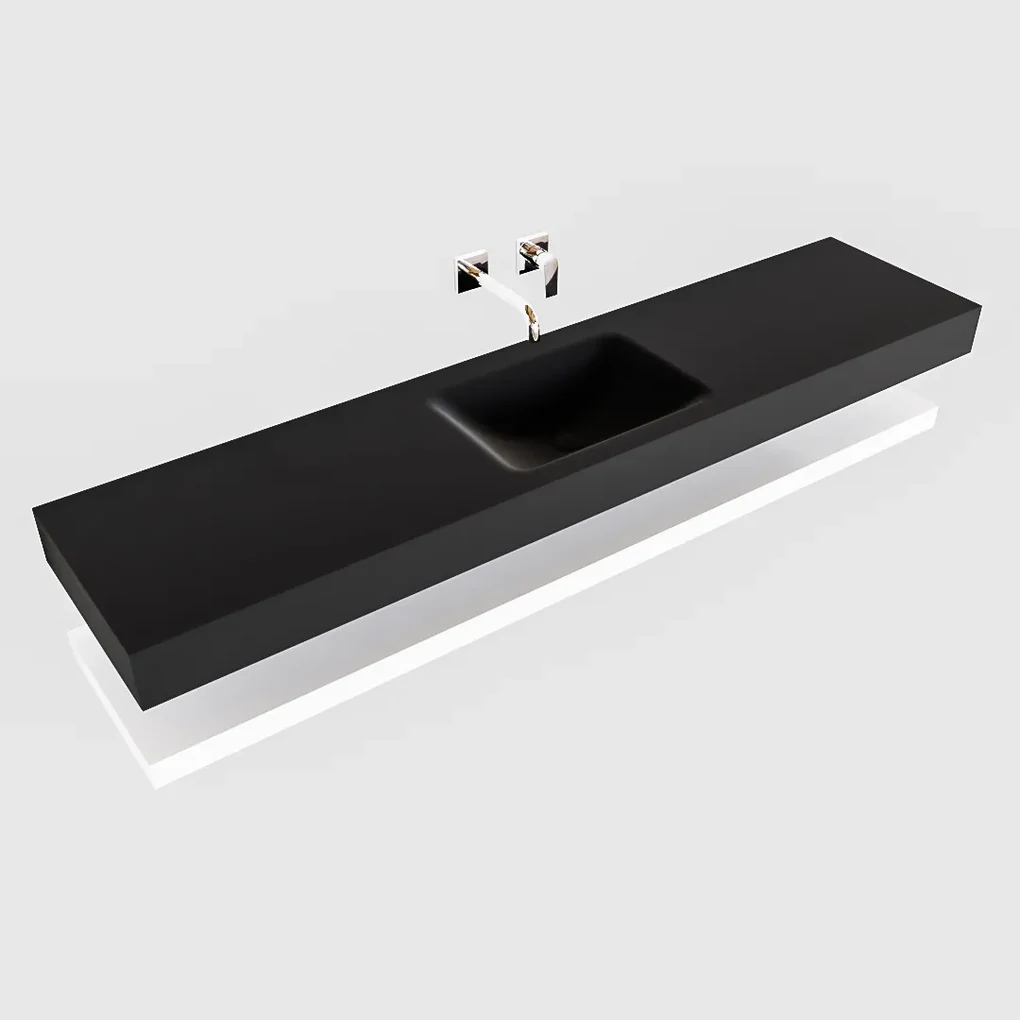Zaro ALAN vrijhangende wastafel 200cm met wasbak Enkel midden en solid suface planchet in kleur Wit mat 0 lade(s)